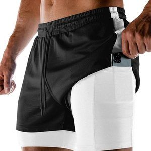 Aolesy Men's 2 in 1 Running Shorts with Zipper Pockets 5 In